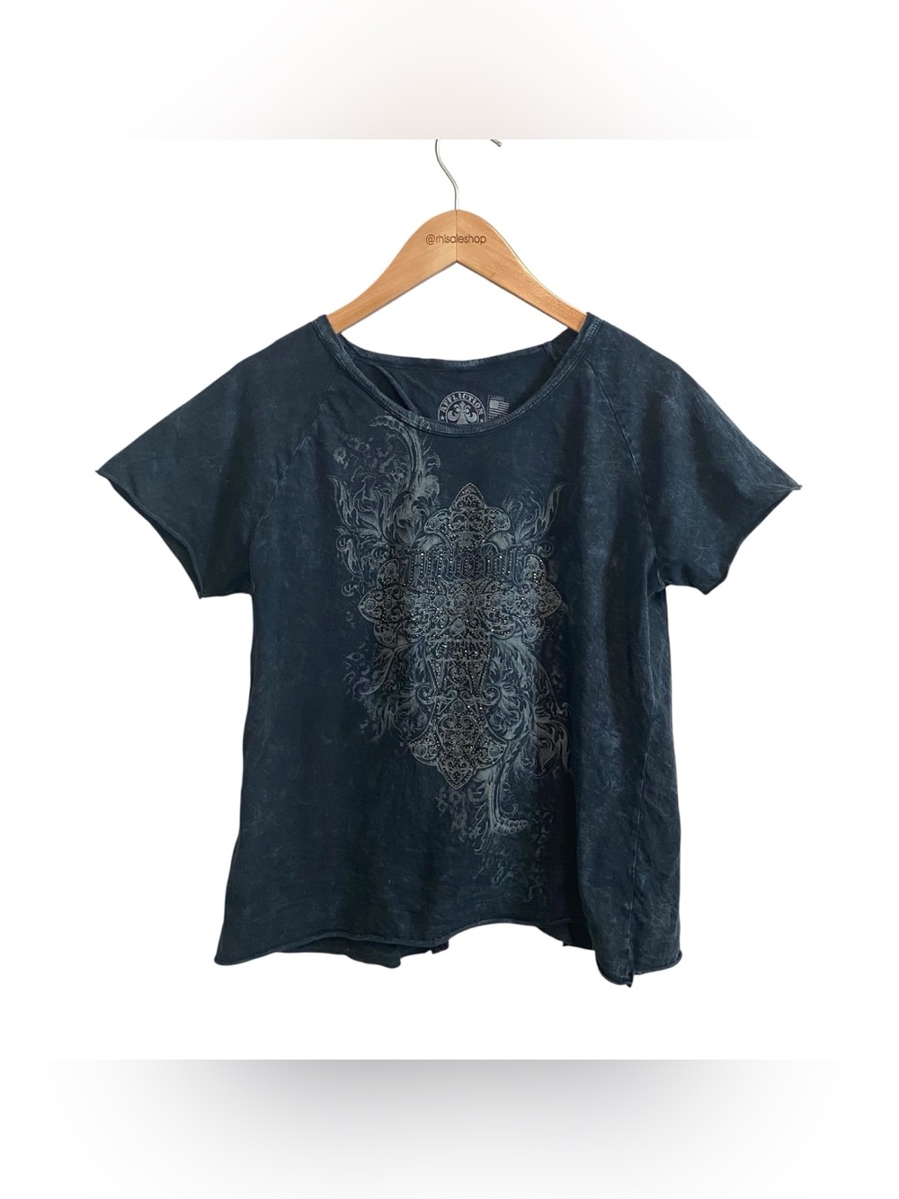 Affliction Y2k Black Graphic Bling Short Sleeve Split Back Baby Tee Size Large